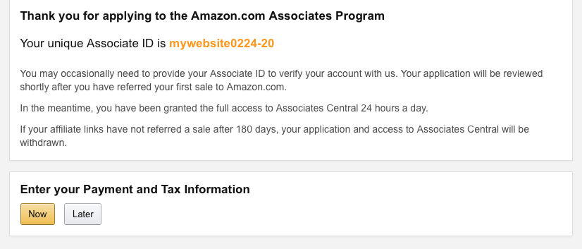 Associate ID for Amazon Affiliate Program